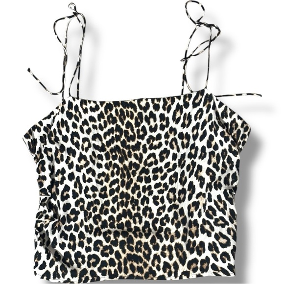 H&M NWT Tie Strap Rouched Back Light Beige/Leopard Print Draped Camisole Top - Picture 13 of 15